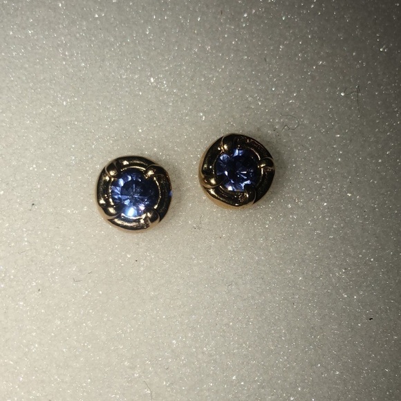 VTG Butler Blue Rhinestone Stud Earrings Gold Tone Costume 10mm - Picture 2 of 7